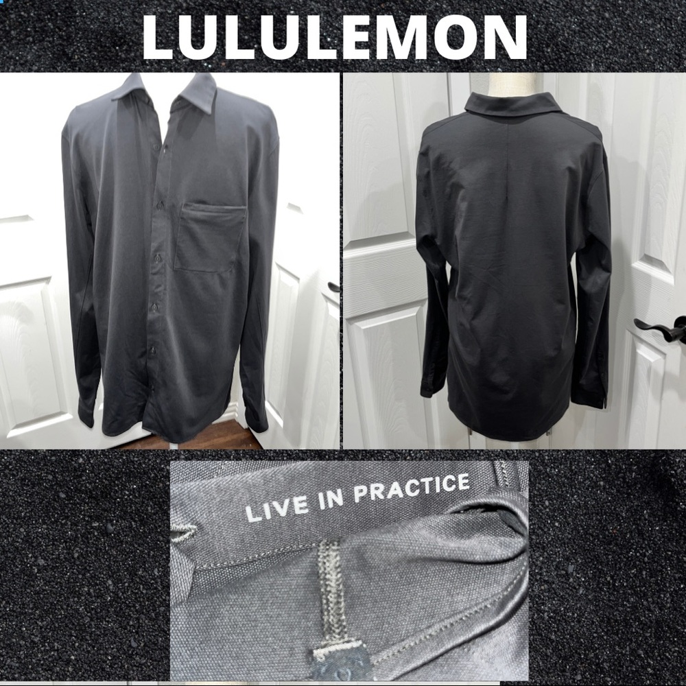 Lululemon Mens EUC Button Down chest Zippered pocket Vented pits Collared Shirt